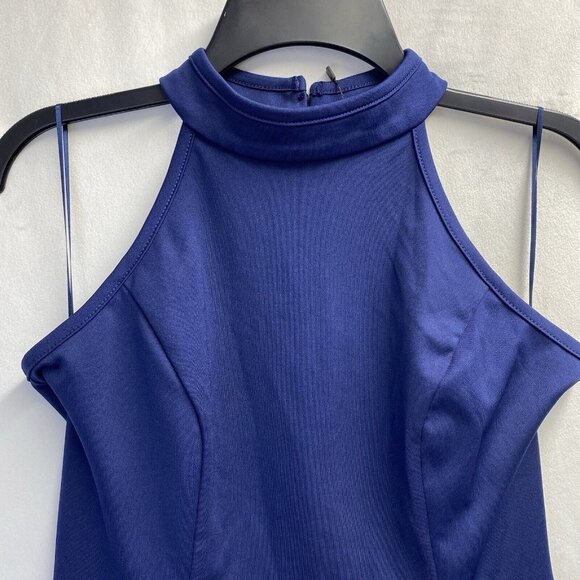 WOOSEA High Neck Split Ruffle Bodycon Cocktail Long Dress Women Small Navy New - Picture 16 of 16